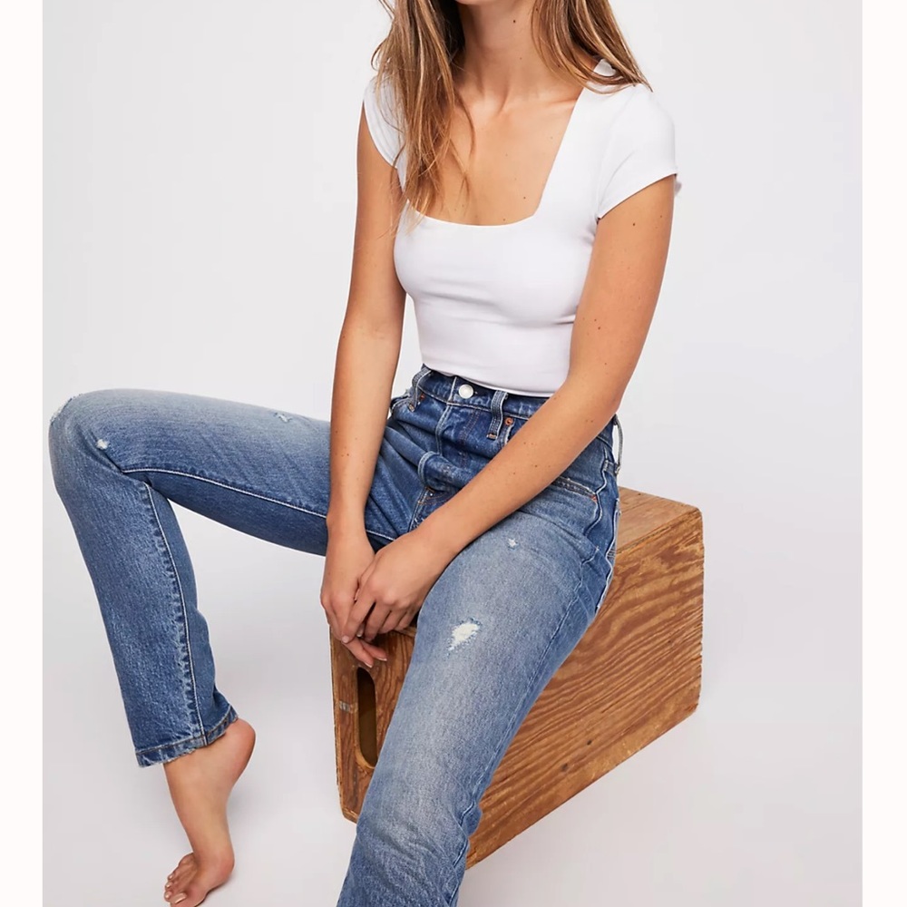 Free People Square Eyes Bodysuit White